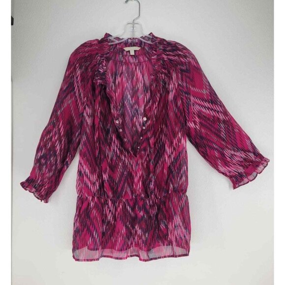 Banana Republic Shear Rasberry gathered Sleeve Snap & Tie front Blouse S Large - Picture 6 of 6